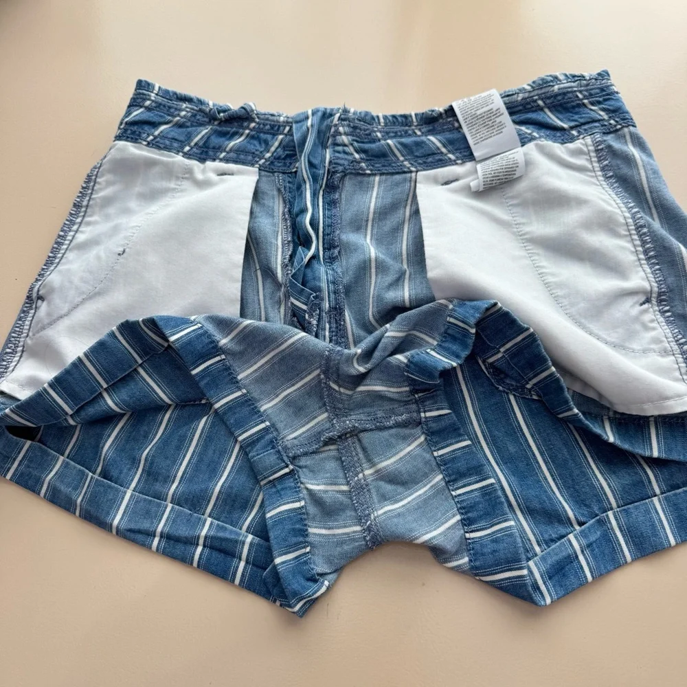 American Eagle Women’s High Rise Blue White Striped Denim Shorts Size 4 Small